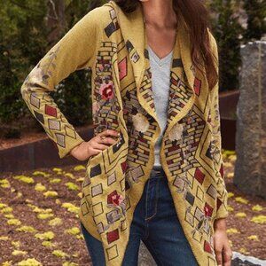 Johnny Was Biya Lisry Short Hoodie in Golden Palm size XL NWT